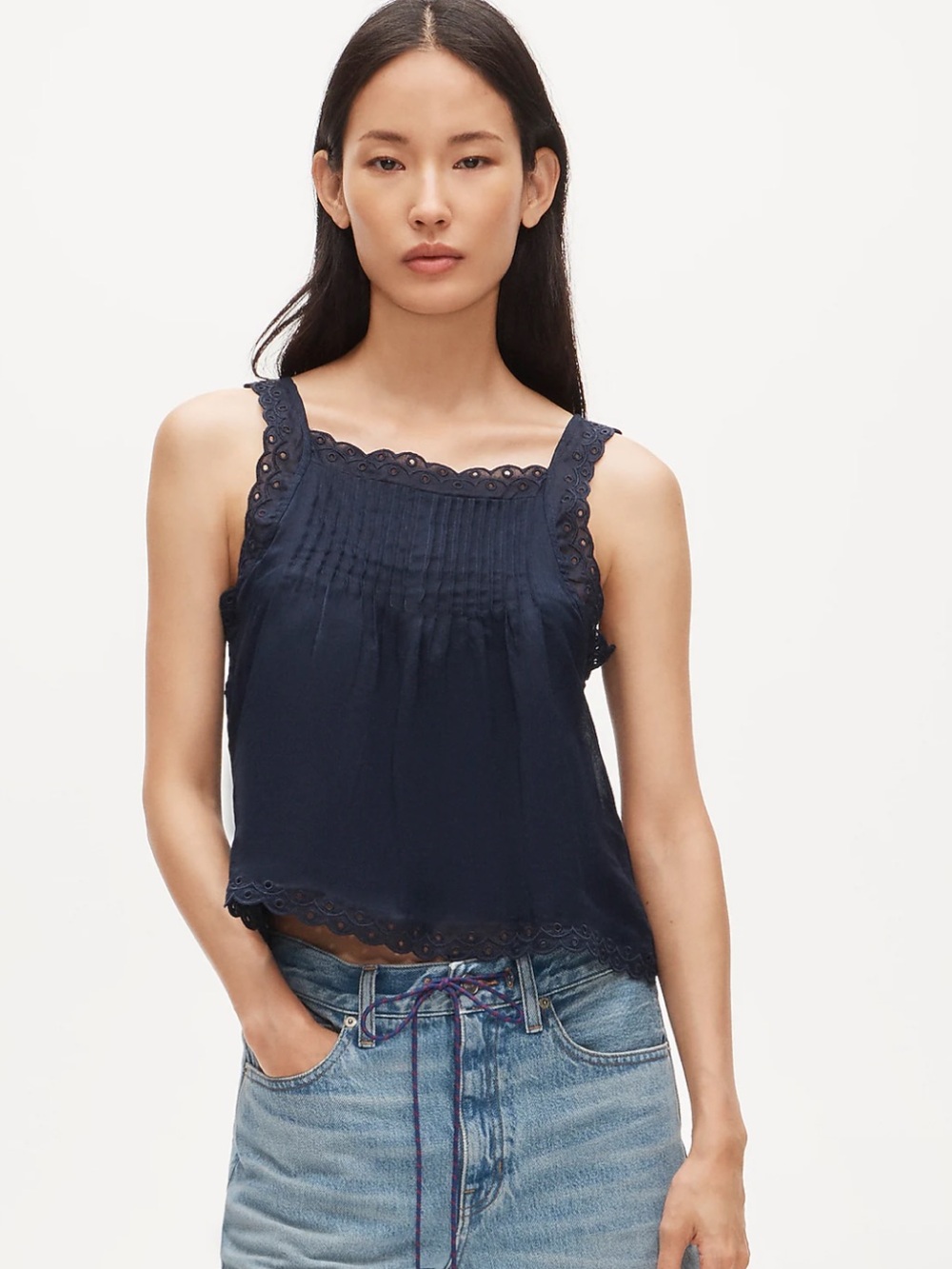 NWT J Crew Scallop Trim Tank Top in Ramie